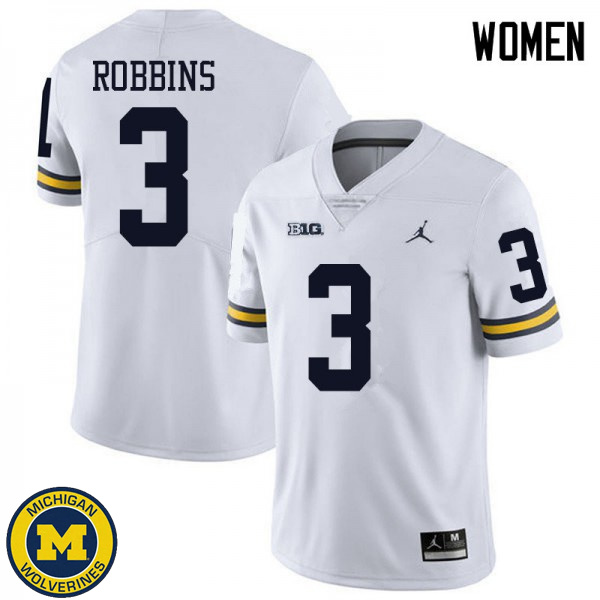 Womens Michigan Wolverines #3 Brad Robbins White Jordan Brand University Jersey